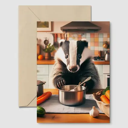 Badger Cooking In Cozy Kitchen