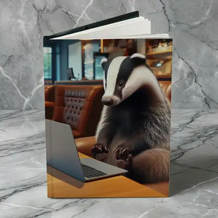 Badger Working On Laptop In Cafe