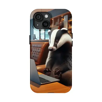 Badger Working On Laptop In Cafe