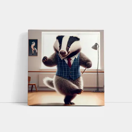 Dancing Badger In Blue Plaid Waistcoat