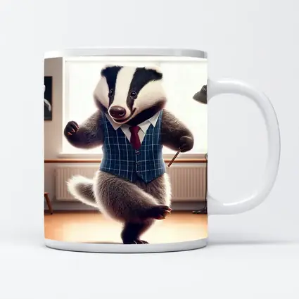 Dancing Badger In Blue Plaid Waistcoat