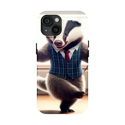 Dancing Badger In Blue Plaid Waistcoat