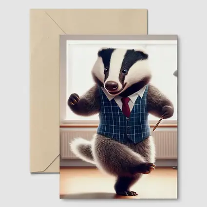 Dancing Badger In Blue Plaid Waistcoat