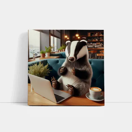 Badger Working Laptop Coffee Shop Cafe
