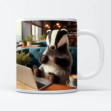 Badger Working Laptop Coffee Shop Cafe