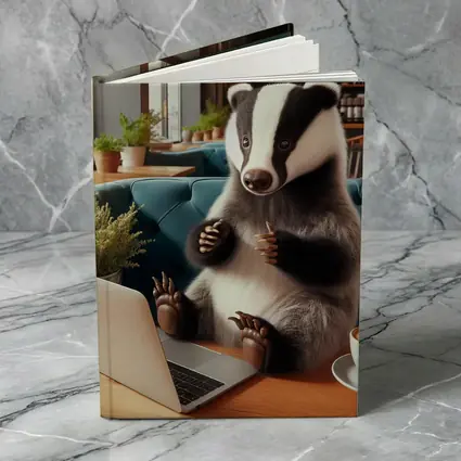 Badger Working Laptop Coffee Shop Cafe