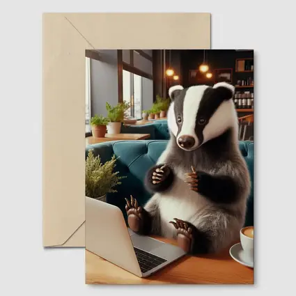 Badger Working Laptop Coffee Shop Cafe