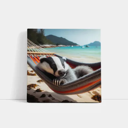 Badger Relaxing In Hammock On Beach