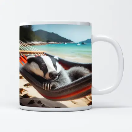 Badger Relaxing In Hammock On Beach