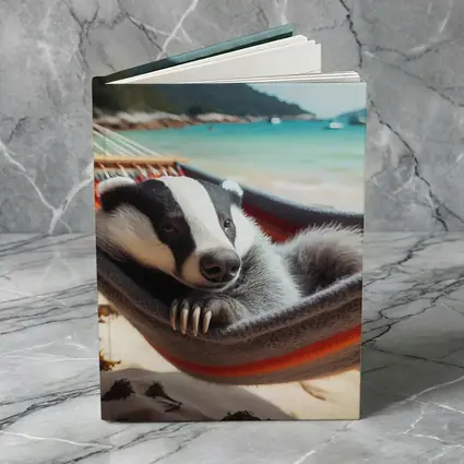 Badger Relaxing In Hammock On Beach