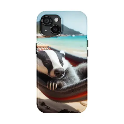 Badger Relaxing In Hammock On Beach