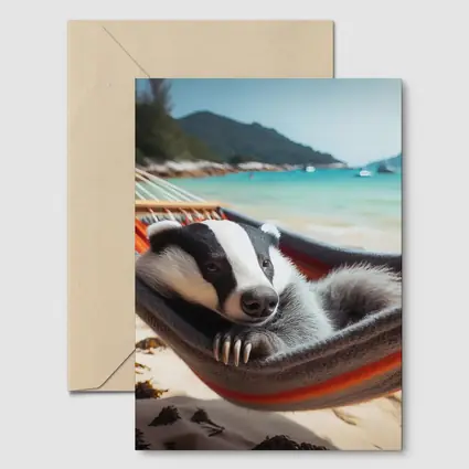 Badger Relaxing In Hammock On Beach
