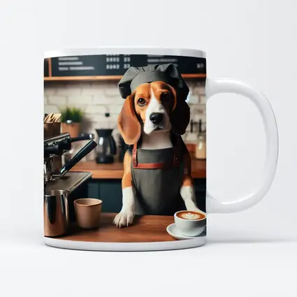 Beagle Barista Dog Coffee Shop Art