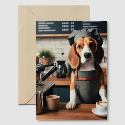 Beagle Barista Dog Coffee Shop Art