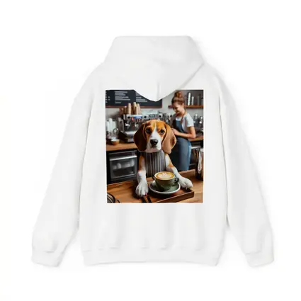 Beagle Barista Serving Latte In Cafe