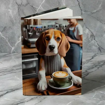 Beagle Barista Serving Latte In Cafe