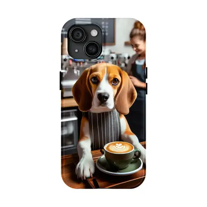 Beagle Barista Serving Latte In Cafe