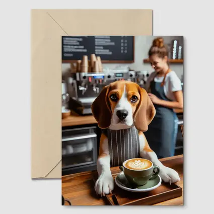 Beagle Barista Serving Latte In Cafe