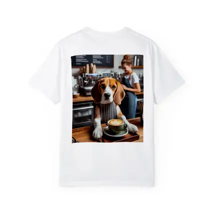 Beagle Barista Serving Latte In Cafe