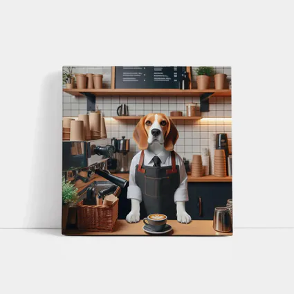 Beagle Barista Working In Coffee Shop
