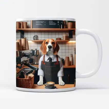Beagle Barista Working In Coffee Shop