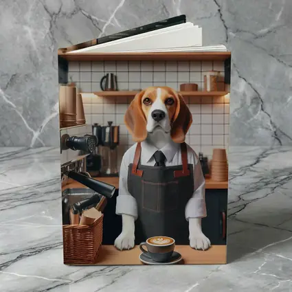 Beagle Barista Working In Coffee Shop