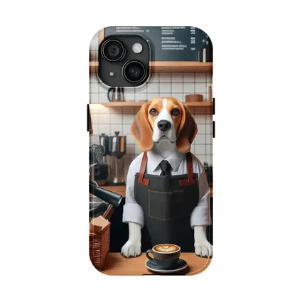 Beagle Barista Working In Coffee Shop