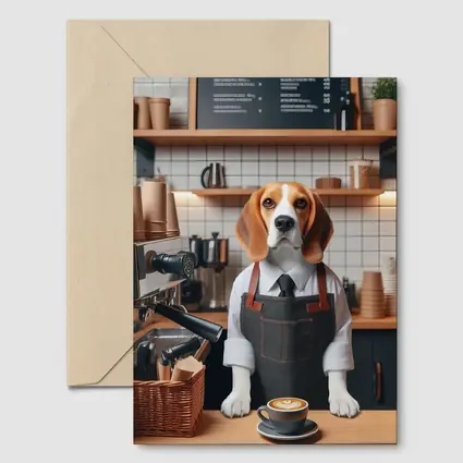 Beagle Barista Working In Coffee Shop