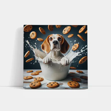 Beagle Dog Sitting in Milk Cookies