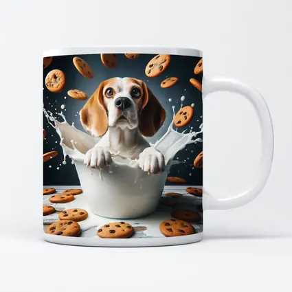 Beagle Dog Sitting in Milk Cookies