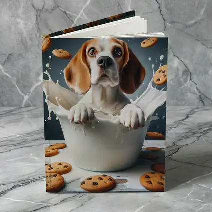 Beagle Dog Sitting in Milk Cookies
