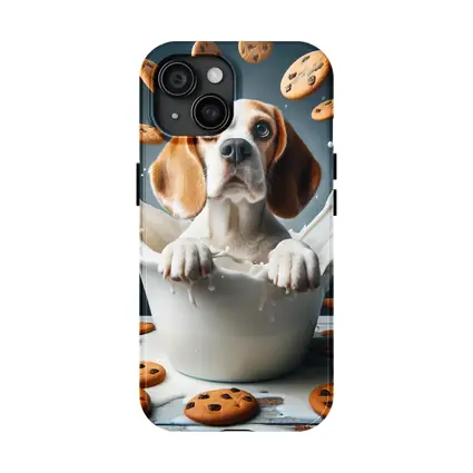 Beagle Dog Sitting in Milk Cookies