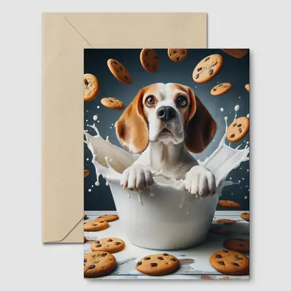 Beagle Dog Sitting in Milk Cookies