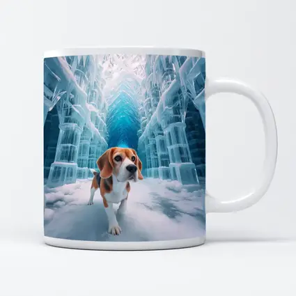 Beagle Dog Walking Through Frozen Ice Palace