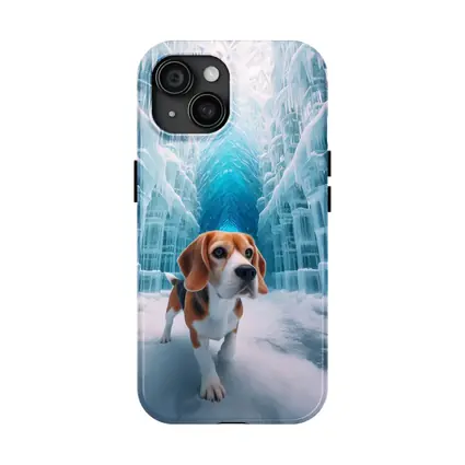 Beagle Dog Walking Through Frozen Ice Palace