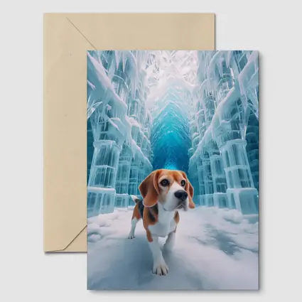 Beagle Dog Walking Through Frozen Ice Palace