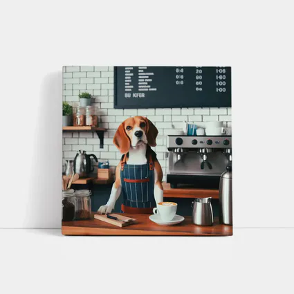 Beagle Barista Dog In Coffee Shop