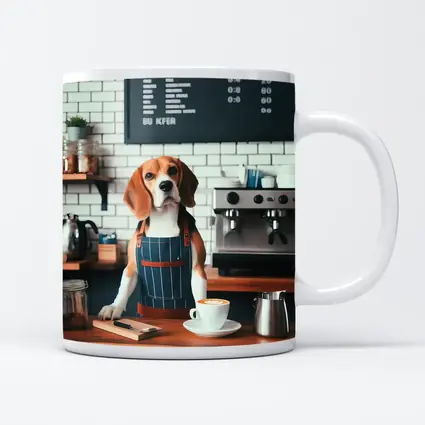 Beagle Barista Dog In Coffee Shop
