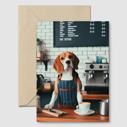 Beagle Barista Dog In Coffee Shop