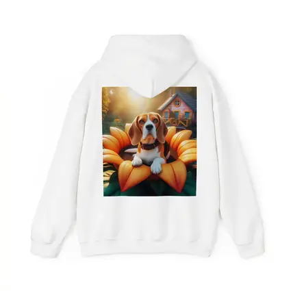 Beagle Dog Sitting in Giant Sunflower Garden