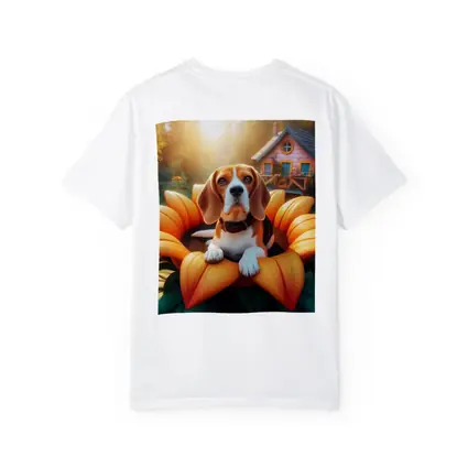 Beagle Dog Sitting in Giant Sunflower Garden