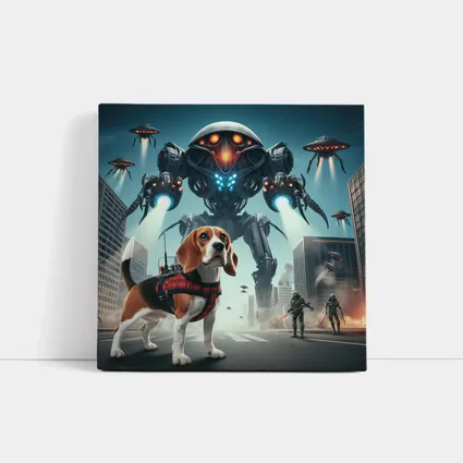 Beagle Dog Sci-Fi City Robot Invasion