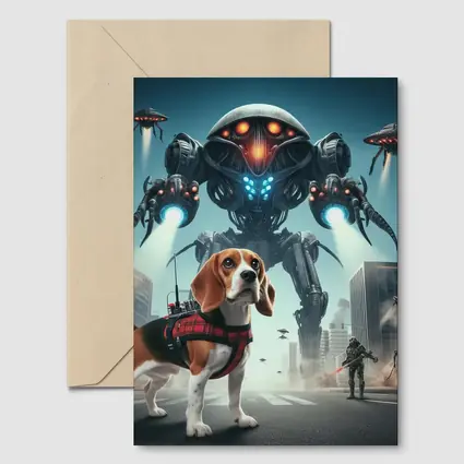 Beagle Dog Sci-Fi City Robot Invasion