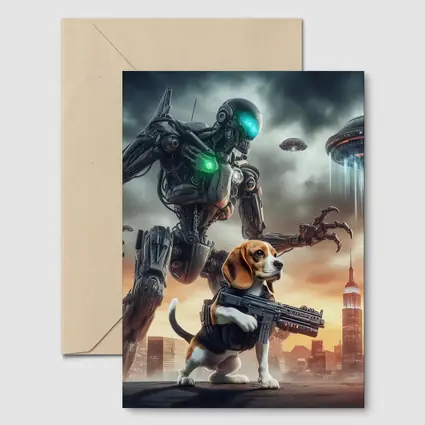 Beagle Dog Robot Invasion Futuristic City