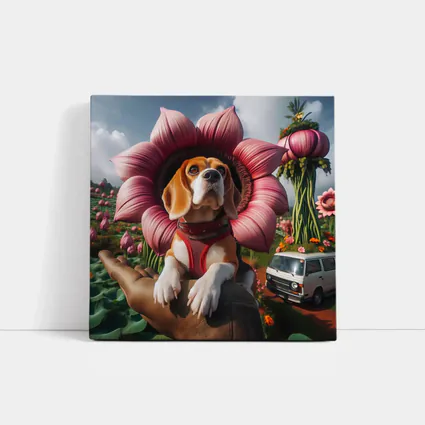 Beagle Dog Wearing Pink Flower Collar
