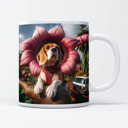 Beagle Dog Wearing Pink Flower Collar