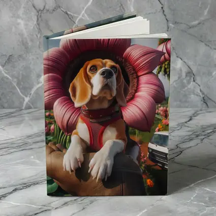 Beagle Dog Wearing Pink Flower Collar
