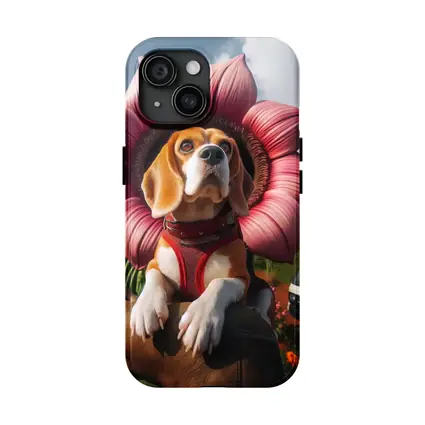 Beagle Dog Wearing Pink Flower Collar