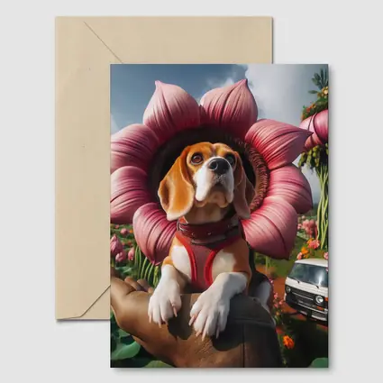 Beagle Dog Wearing Pink Flower Collar