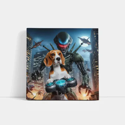 Beagle Dog Gaming Alien City Night Scene